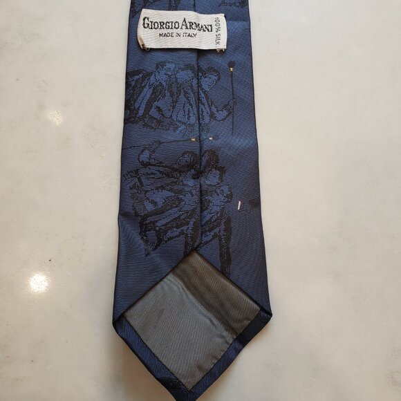 Giorgio Armani Tie with Blue Men Design, 100% Silk, Made in Italy - Picture 7 of 8